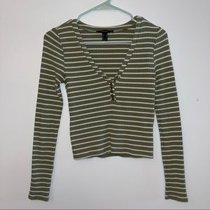 Forever 21 Green and White Long Sleeve